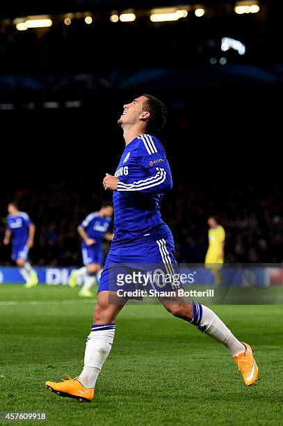 Eden Hazard of Chelsea celebrates after his cross is deflected for an own goal by Mitja Viler of Maribor during the UEFA Champions League Group G...
