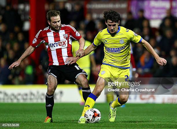 Sheffield Wednesday's Kieran Lee is fouled by Alan Judge of Brentford during the Sky Bet Championship match between Brentford and Sheffield Wednesday...