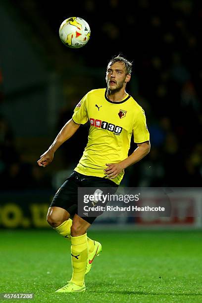 Joel Ekstrand of Watford in action during the Sky Bet Championship match between Watford and Nottingham Forest at Vicarage Road on October 21, 2014...