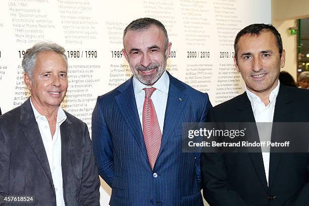 Architect Ed Tuttle, President of Centre Pompidou Alain Seban and CEO of Number 23 Chanel Pascal Houzelot attend the 'Frank Gehry' : Exhibition in...