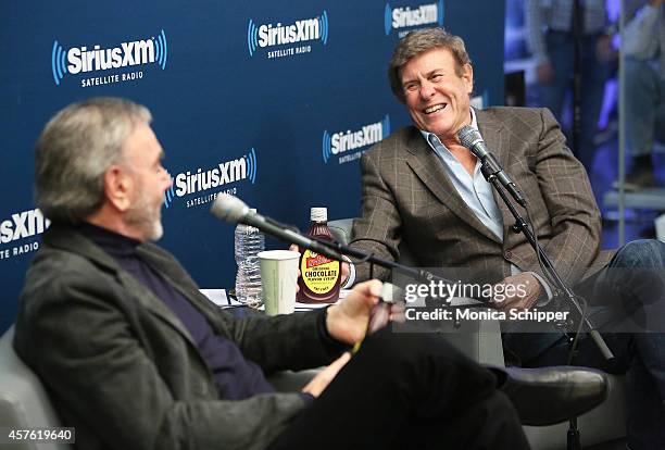 Singer-songwriter Neil Diamond and radio personality Bruce "Cousin Brucie" Morrow visit the SiriusXM Studios on October 21, 2014 in New York City.