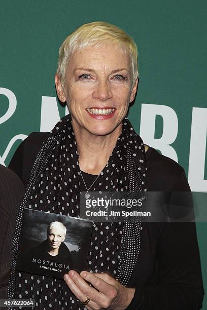 Singer Annie Lennox signs copies Of "Nostalgia" at Barnes & Noble Union Square on October 21, 2014 in New York City.