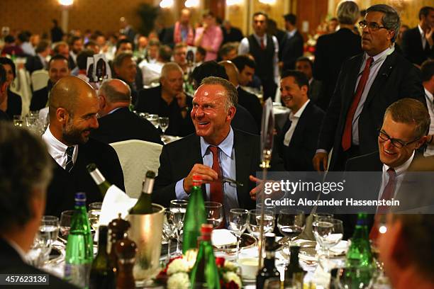 Josep Guardiola, head coach of Muenchen attends with Karl-Heinz Rummenigge , CEO of Bayern Muenchen AG the FC Bayern Muenchen Champions Banquet at...