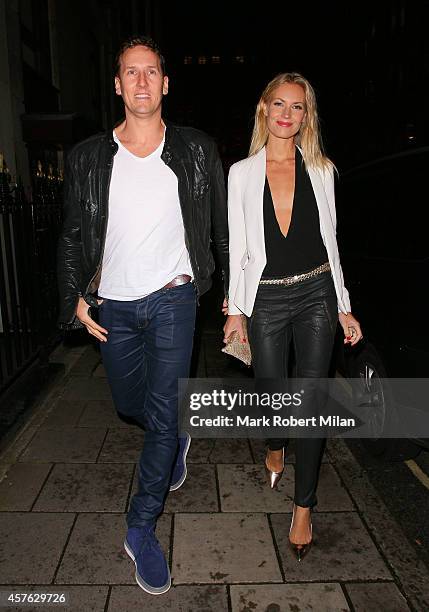 Brendan Cole and Zoe Hobbs attending the Myla 15th Anniversary celebration on October 21, 2014 in London, England.