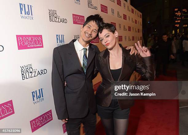 Writer/Director Gregg Araki and actress Rose McGowan attend the premiere of "White Bird In A Blizzard" at ArcLight Hollywood on October 21, 2014 in...