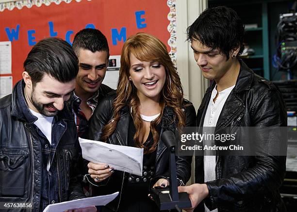 Victoria Duffield and Spyros "Spee" Chalkiotis, Paul Loduca, Greg Keyes of Neverest surprise students over the PA system during the We Day Vancouver...