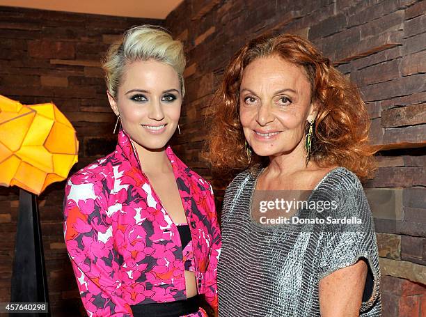 Actress Dianna Agron and designer Diane Von Furstenberg attend the CFDA/Vogue Fashion Fund evening dinner on October 21, 2014 in Los Angeles,...