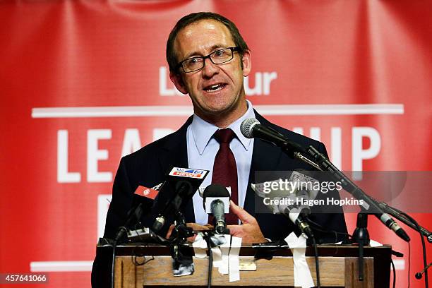 Labour MP Andrew Little speaks during the Labour leadership election husting at Wellington Girls College on October 22, 2014 in Wellington, New...