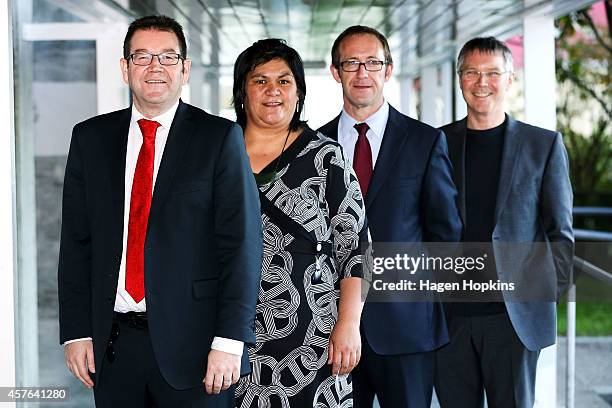 To R, Candidates Grant Robertson, Nanaia Mahuta, Andrew Little and David Parker pose during the Labour leadership election husting at Wellington...