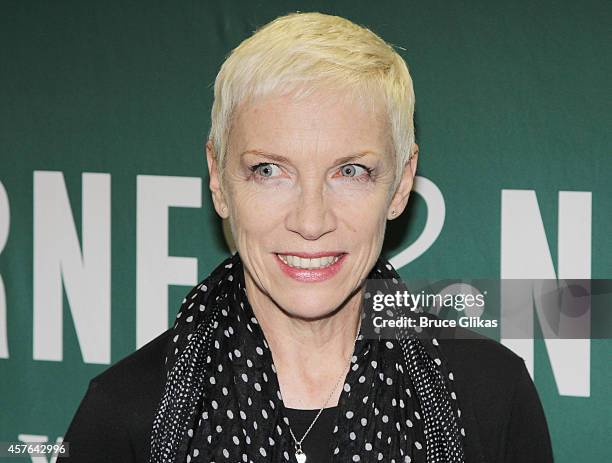 Annie Lennox signs copies of her new album "Nostalgia" at Barnes & Noble Union Square on October 21, 2014 in New York City.