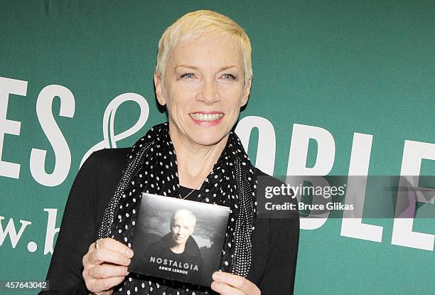 Annie Lennox signs copies of her new album "Nostalgia" at Barnes & Noble Union Square on October 21, 2014 in New York City.