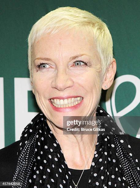 Annie Lennox signs copies of her new album "Nostalgia" at Barnes & Noble Union Square on October 21, 2014 in New York City.