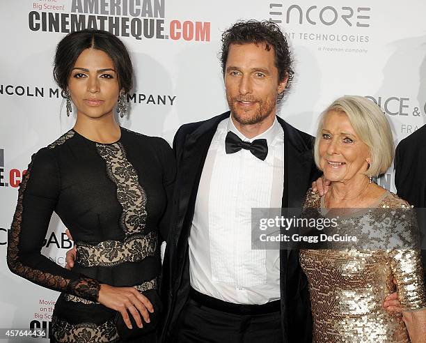 Model Camila Alves, honoree Matthew McConaughey and mom Kay McConaughey attend the 28th American Cinematheque Award honoring Matthew McConaughey at...