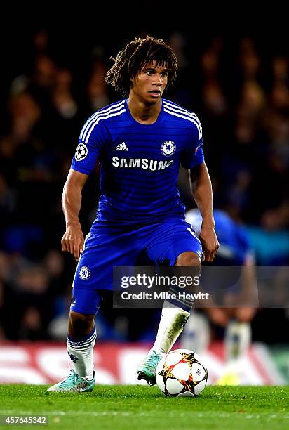 Nathan Ake of Chelsea controls the ball during the UEFA Champions League Group G match between Chelsea FC and NK Maribor at Stamford Bridge on...