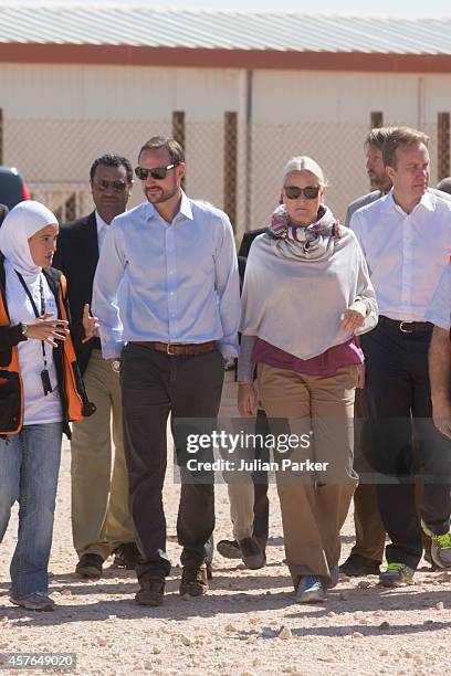 Crown Prince Haakon of Norway and Crown Princess Mette-Marit of Norway on a two day visit to Jordan, at Zaatari Refugee Camp on October 21, 2014 in...