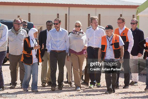 Crown Prince Haakon of Norway and Crown Princess Mette-Marit of Norway on a two day visit to Jordan, at Zaatari Refugee Camp on October 21, 2014 in...