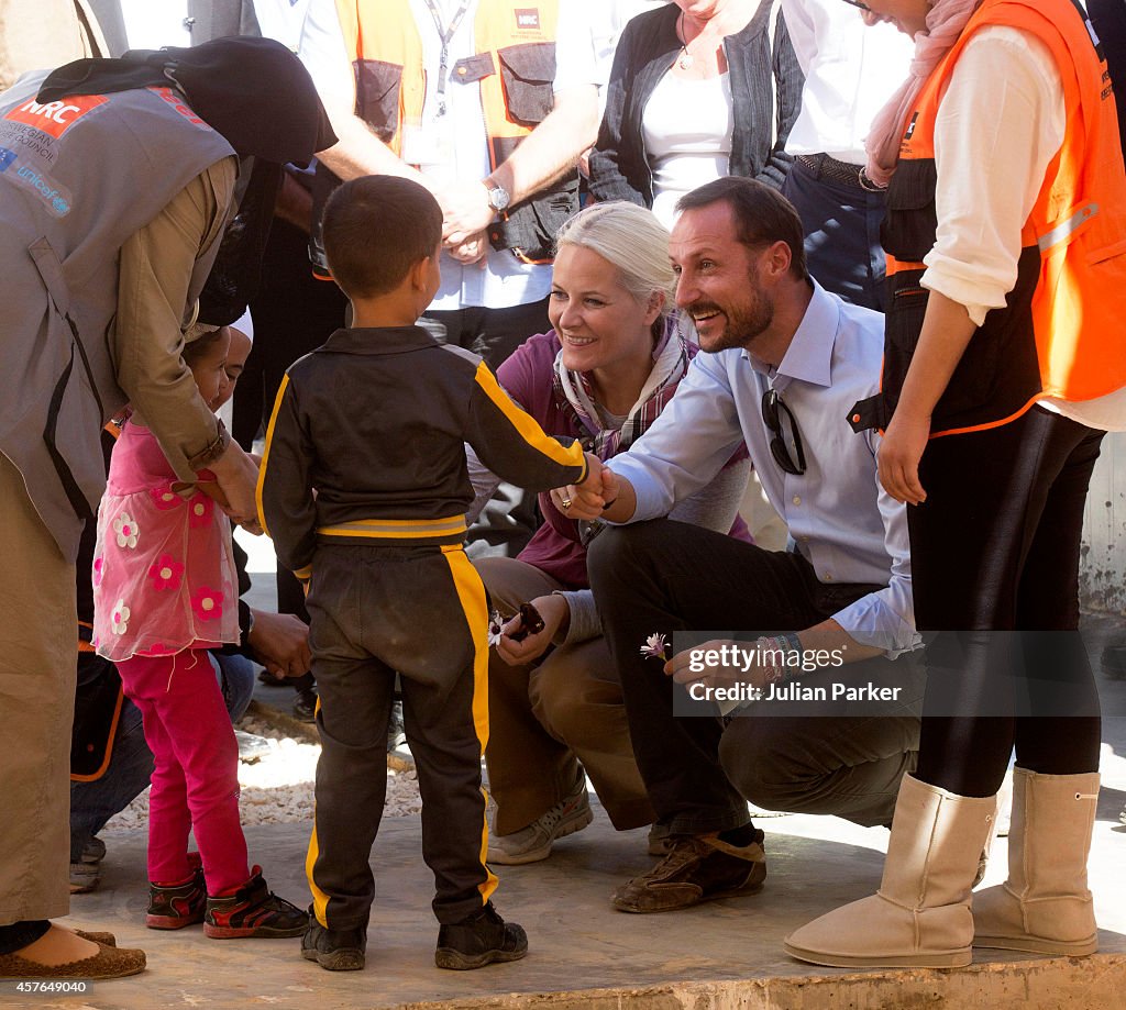 Crown Prince Haakon And Crown Princess Mette-Marit Of Norway Visit The Zaatari Refugee Camp, Jordan