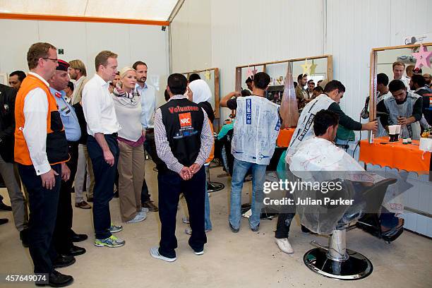 Crown Prince Haakon of Norway and Crown Princess Mette-Marit of Norway on a two day visit to Jordan, at Zaatari Refugee Camp on October 21, 2014 in...