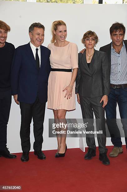 Giorgio Pasotti, Paolo Del Brocco, Michelle Hunziker, Giulia Bongiorno and Adriano Giannini attend 'Doppia Difesa' Photocall during the 9th Rome Film...