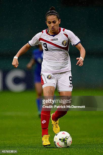 Carolina Venegas of Costa Rica dribbles the ball in the first half of a game against Martinique during the 2014 CONCACAF Women's Championship at RFK...