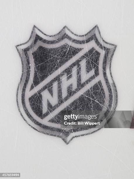 View of the NHL ice logo during a game between the Buffalo Sabres and the Boston Bruins on October 18, 2014 at the First Niagara Center in Buffalo,...