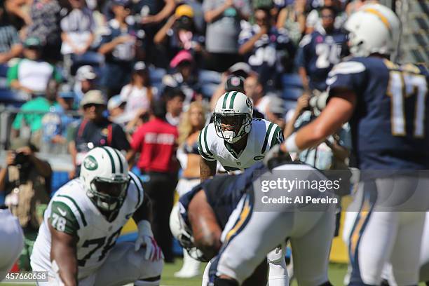 Cornerback Dee Milliner of the New York Jets follows the action against the San Diego Chargers at Qualcomm Stadium on October 5, 2014 in San Diego,...