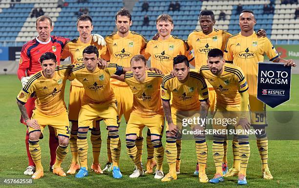 Metalist Kharkiv players pose for the picture prior a UEFA Europa League group L football match between Metalist Kharkiv and Legia Warsaw in Kiev on...