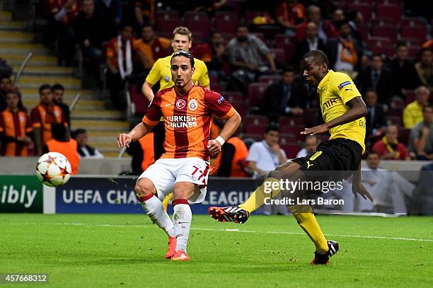 Adrian Ramos of Borussia Dortmund scores his team's fourth goalduring UEFA Champions League Group D match between Galatasaray and Borussia Dortmund...