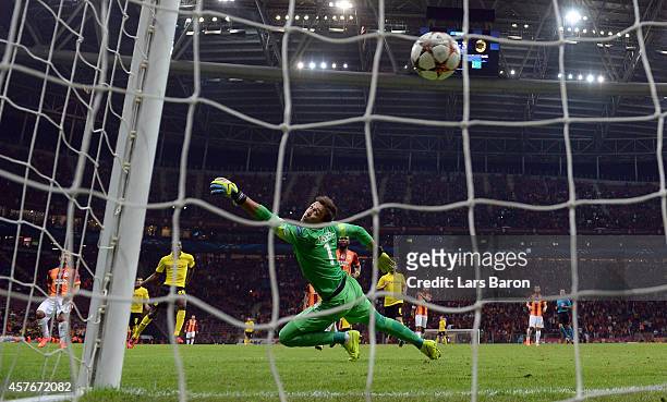 Adrian Ramos of Borussia Dortmund scores his team's fourth goalduring UEFA Champions League Group D match between Galatasaray and Borussia Dortmund...