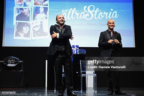 Comedians perform during the "Un'Altra Storia" Charity Event Benefiting Doppia Difesa during the 9th Rome Film Festival at Capitol Club on October...