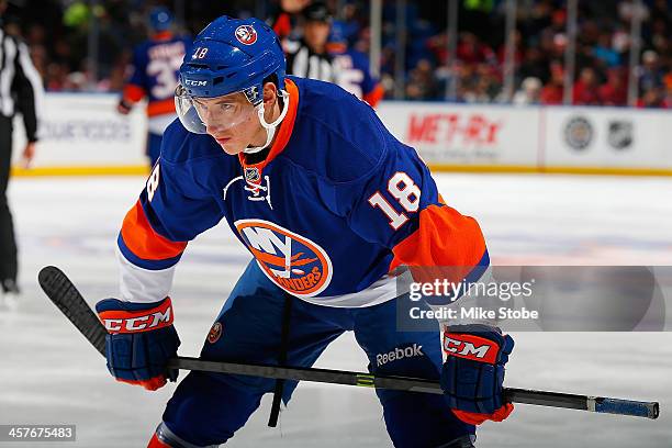 Ryan Strome of the New York Islanders skates in his first NHL game against the Montreal Canadiens at Nassau Veterans Memorial Coliseum on December...