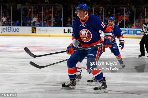 Ryan Strome of the New York Islanders skates in his first NHL game against the Montreal Canadiens at Nassau Veterans Memorial Coliseum on December...