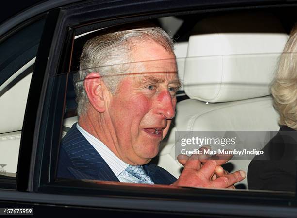 Prince Charles, Prince of Wales leaves Buckingham Palace after attending a Christmas Lunch hosted by Queen Elizabeth II on December 18, 2013 in...