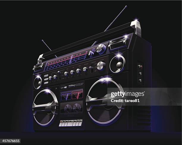 black boombox - photo realism stock illustrations