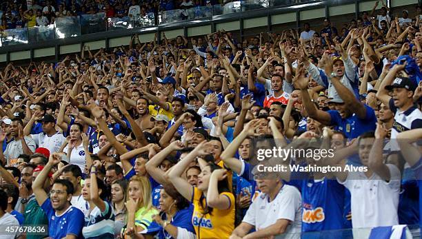 Fans of Cruzeiro celebrate a victory after a match between Cruzeiro and Palmeiras as part of Brasileirao Series A 2014 at Mineirao Stadium on October...