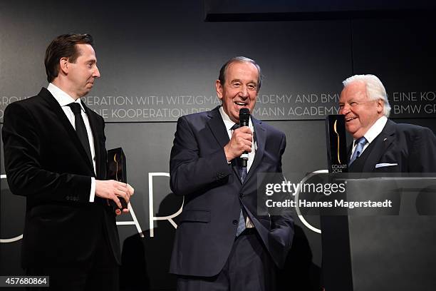 Heinz Reitbauer,Eckart Witzigmann and Heinz Reitbauer attend the Eckart Witzigmann Award at BMW Museum on October 22, 2014 in Munich, Germany.