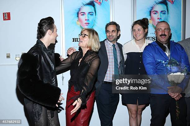 Johnny Weir greets Laura Michalchyshyn, Howard Gertler, Anastasia Bucsis and Noam Gonick at "Two Russia With Love" New York Premiere at The Paramount...