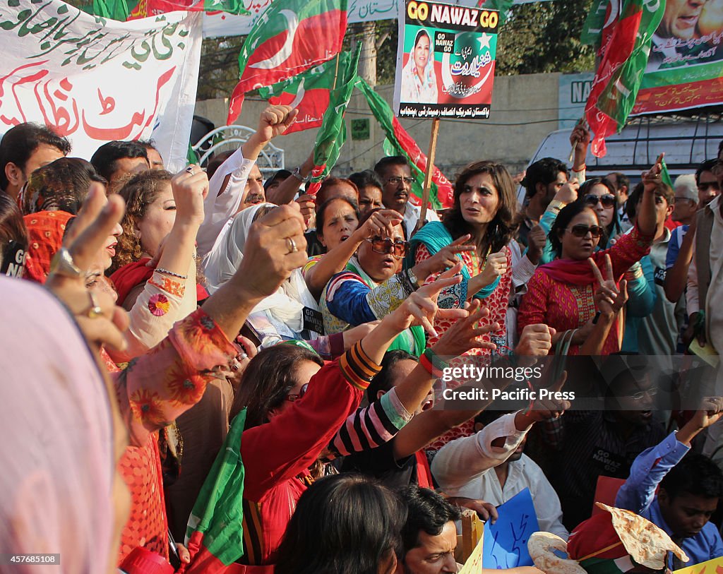 Supporters of Pakistan Tahreek e Insaf (PTI), an anti-...