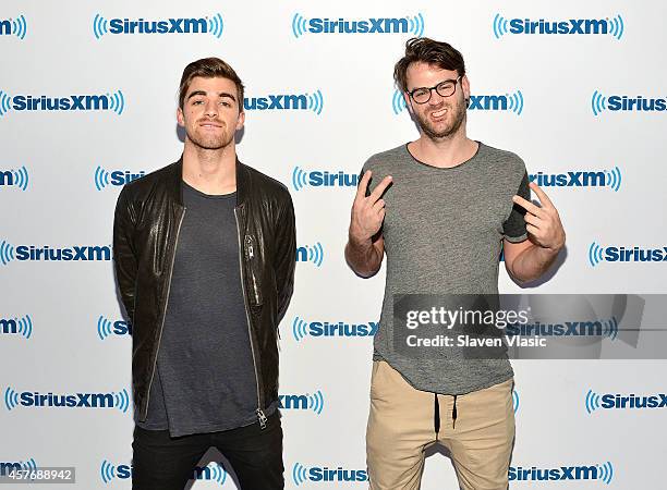 Disc jockey/producer/songwriter duo Andrew Taggart and Alex Pall of "The Chainsmokers" visit SiriusXM Studios on October 22, 2014 in New York City.