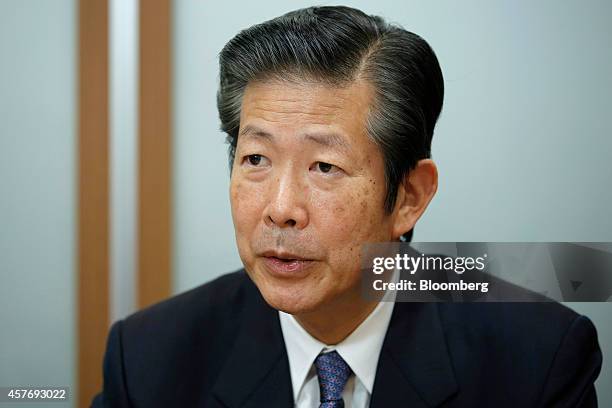 Natsuo Yamaguchi, chief representative of the New Komeito Party, speaks during an interview in Tokyo, Japan, on Wednesday, Oct. 22, 2014. The party...