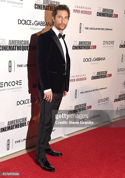 Matthew McConaughey arrives at the American Cinematheque 28th Annual Award Presentation To Matthew McConaughey 2014 at The Beverly Hilton Hotel on...