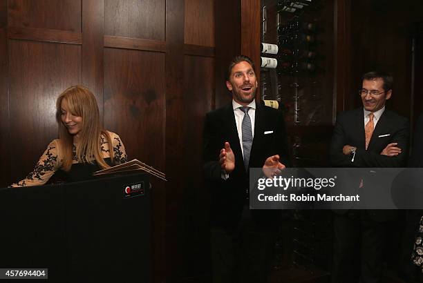 Dawn DuBois and Henrik Lundqvist attend Gotham Magazine Celebrates Cover Star Henrik Lundqvist At Wolfgang's Steakhouse on October 22, 2014 in New...