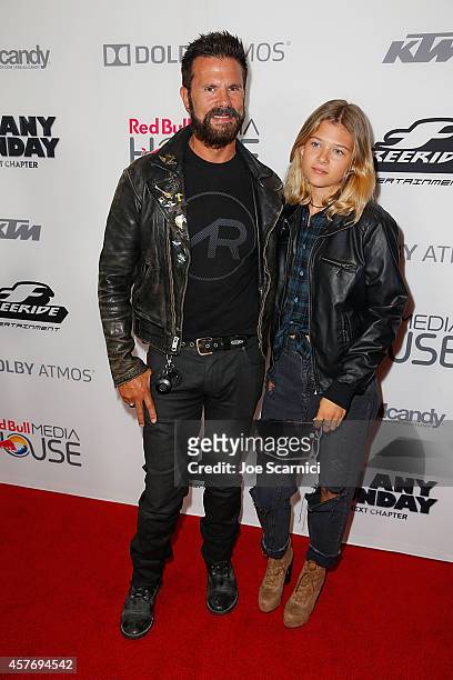 Lorenzo Lamas and daughter arrive at "On Any Sunday: The Next Chapter" Los Angeles Premiere at Dolby Theatre on October 22, 2014 in Hollywood,...