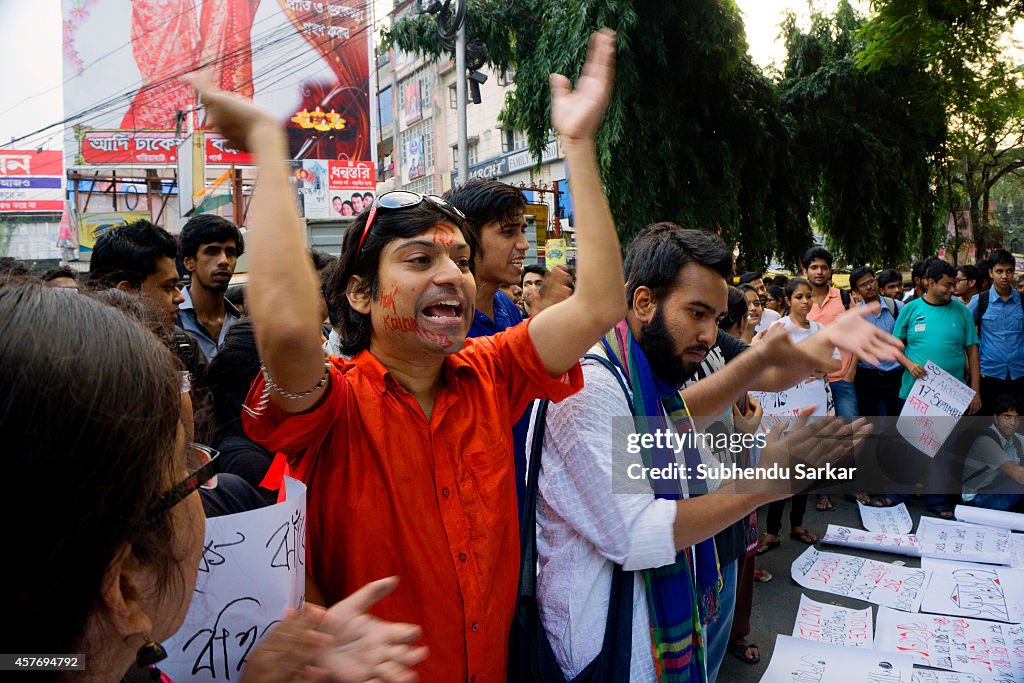 Students of Jadavpur University shout slogans in protest and...