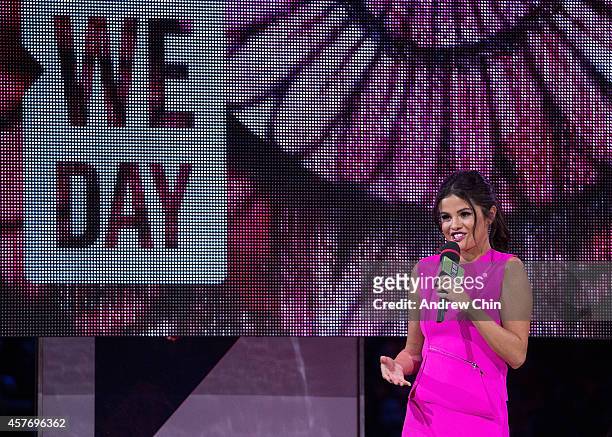 Selena Gomez speaks on stage during 'We Day Vancouver' at Rogers Arena on October 22, 2014 in Vancouver, Canada.