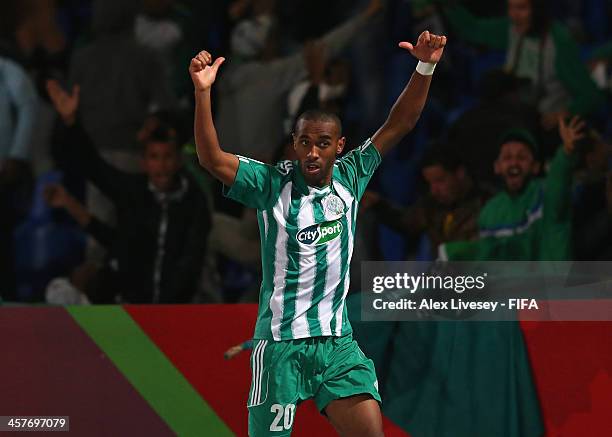 Mouhssine Iajour of Raja Casablanca celebrates after scoring the opening goal during the FIFA Club World Cup Semi Final match between Raja Casablanca...