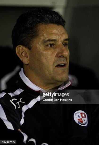 Crawley manager John Gregory looks on ahead of the FA Cup Second Round Replay match between Crawley Town and Bristol Rovers at Broadfield Stadium on...