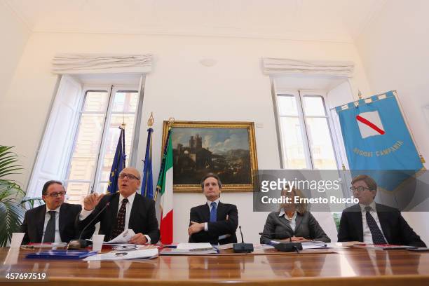 Pietro Rinaldi, Claudio Gubitosi, Stefano Caldoro, Caterina Miraglia and Paolo Russomando attend the '2013 Giffoni Experience' press conference at...