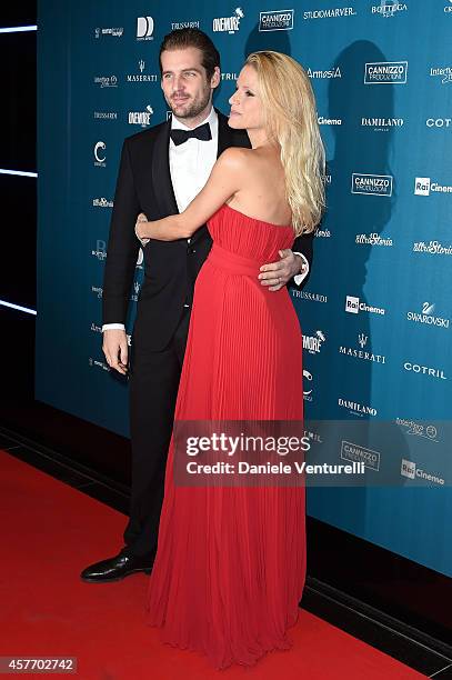 Tomaso Trussardi and Michelle Hunziker attend 'Un'Altra Storia' Charity Event Benefiting Doppia Difesa Arrivals during the 9th Rome Film Festival at...