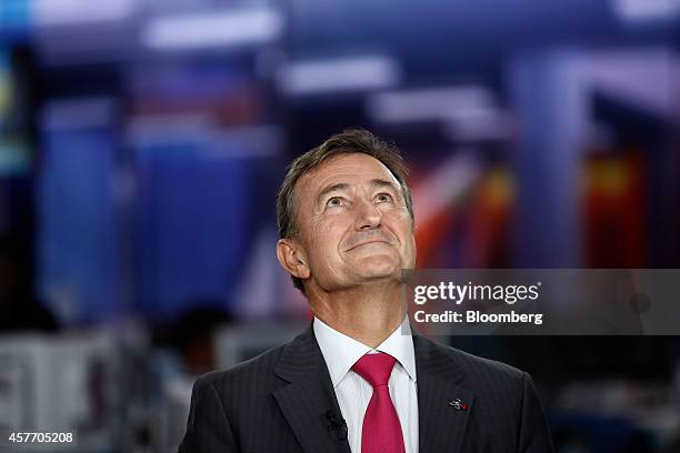 Bernard Charles, chief executive officer of Dassault Systemes SA, reacts during a Bloomberg Television interview in London, U.K., on Thursday, Oct....